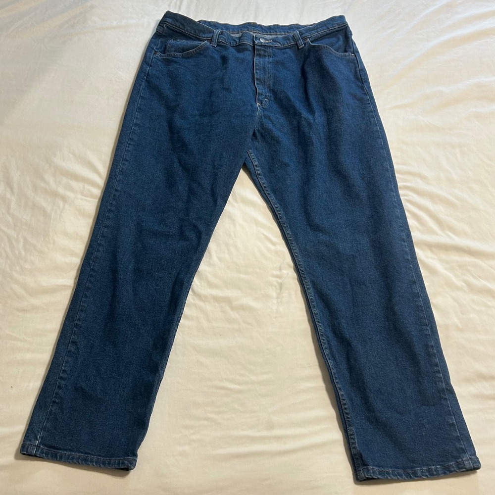 Wrangler Premium Quality Mens Jeans 40x32 Blue Straight Leg Stretch 1097FXVMD